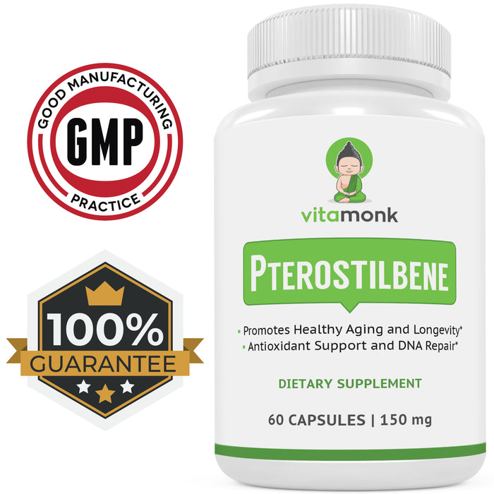 Pterostilbene 150mg Capsules - Supplement To Promote Longevity & Healthy Aging