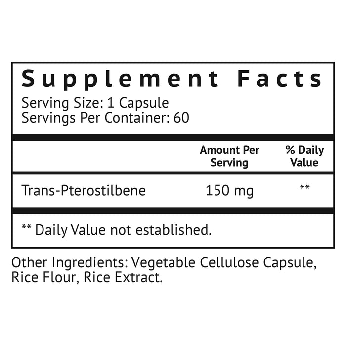 Pterostilbene 150mg Capsules - Supplement To Promote Longevity & Healthy Aging