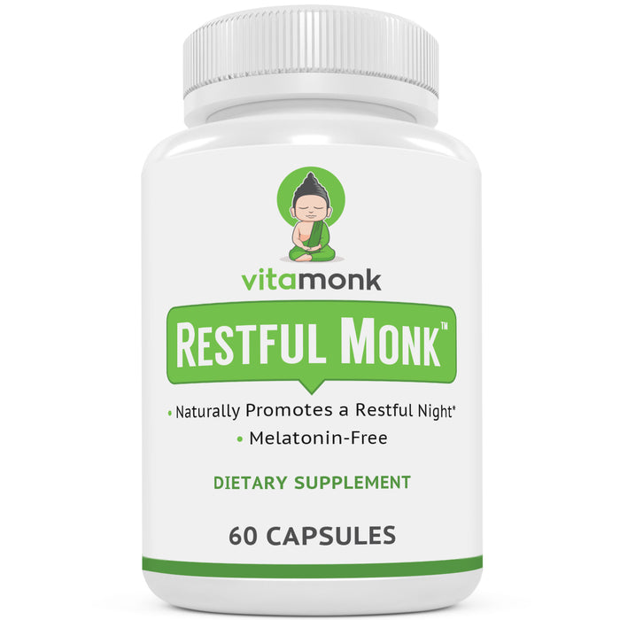 Restful Monk - Melatonin Free Sleep Aid With Magnesium, GABA, Theanine and Apigenin - Natural Sleep Aid Without Melatonin, Natural Sleep Aids for Adults, Sleeping Pills for Adults, Sleeping Aids for Adults