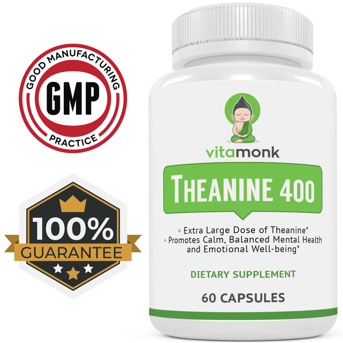 L Theanine 400mg Supplement - L-Theanine 400mg with No Artificial Fillers - Extra Strength L Theanine Supplement - Ltheanine 60 Capsules